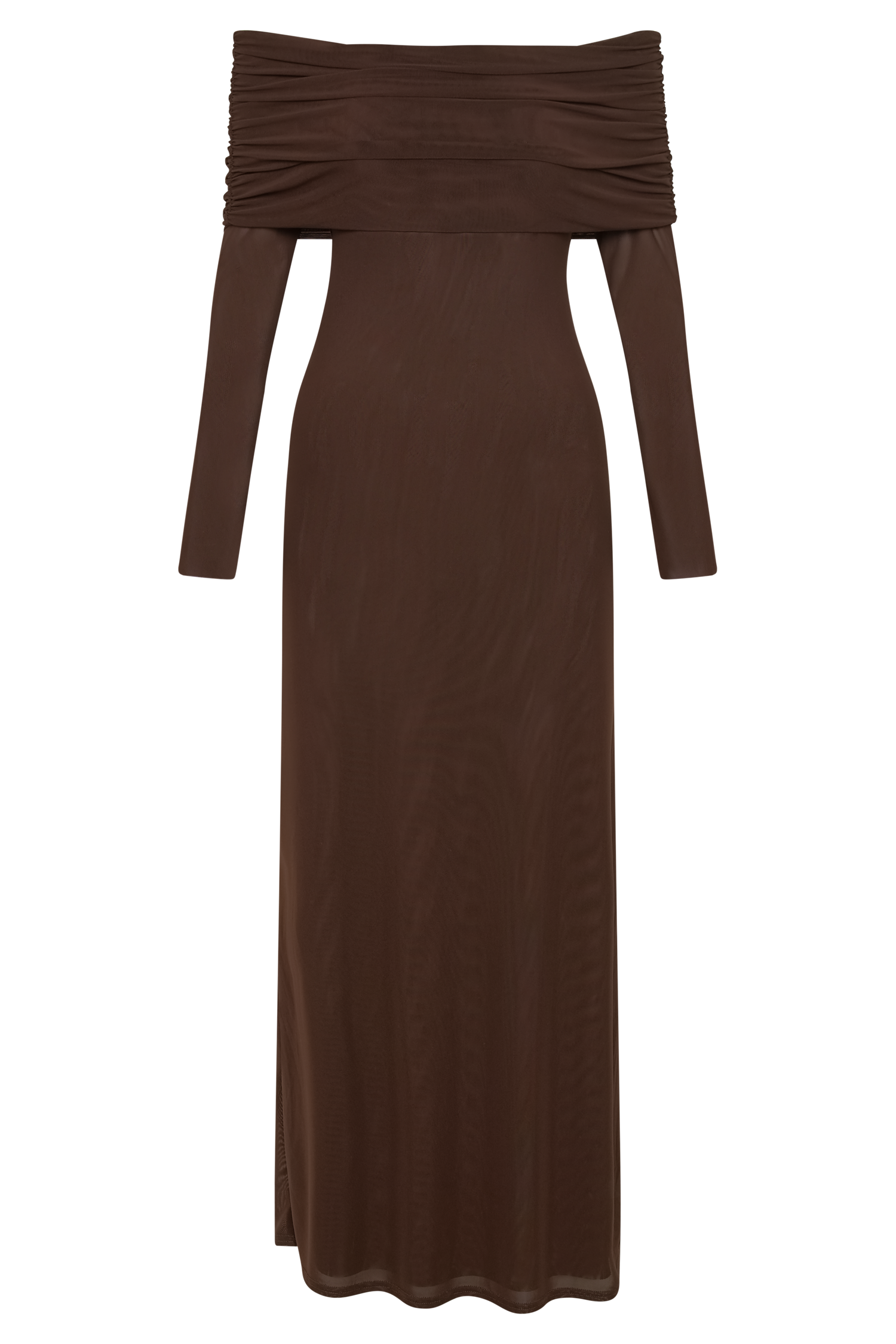 Josie Off Shoulder Mesh Maxi Dress - Dark Brown