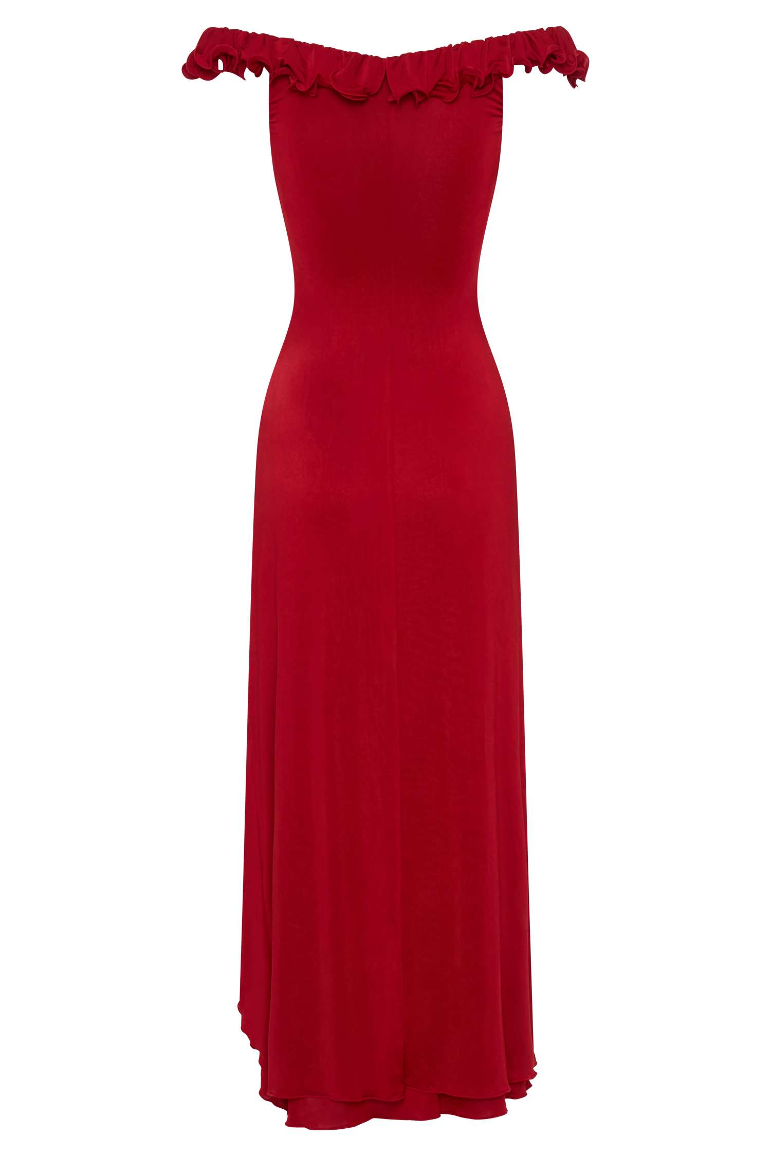 Allegra Off Shoulder Ruffle Midi Dress - Ruby