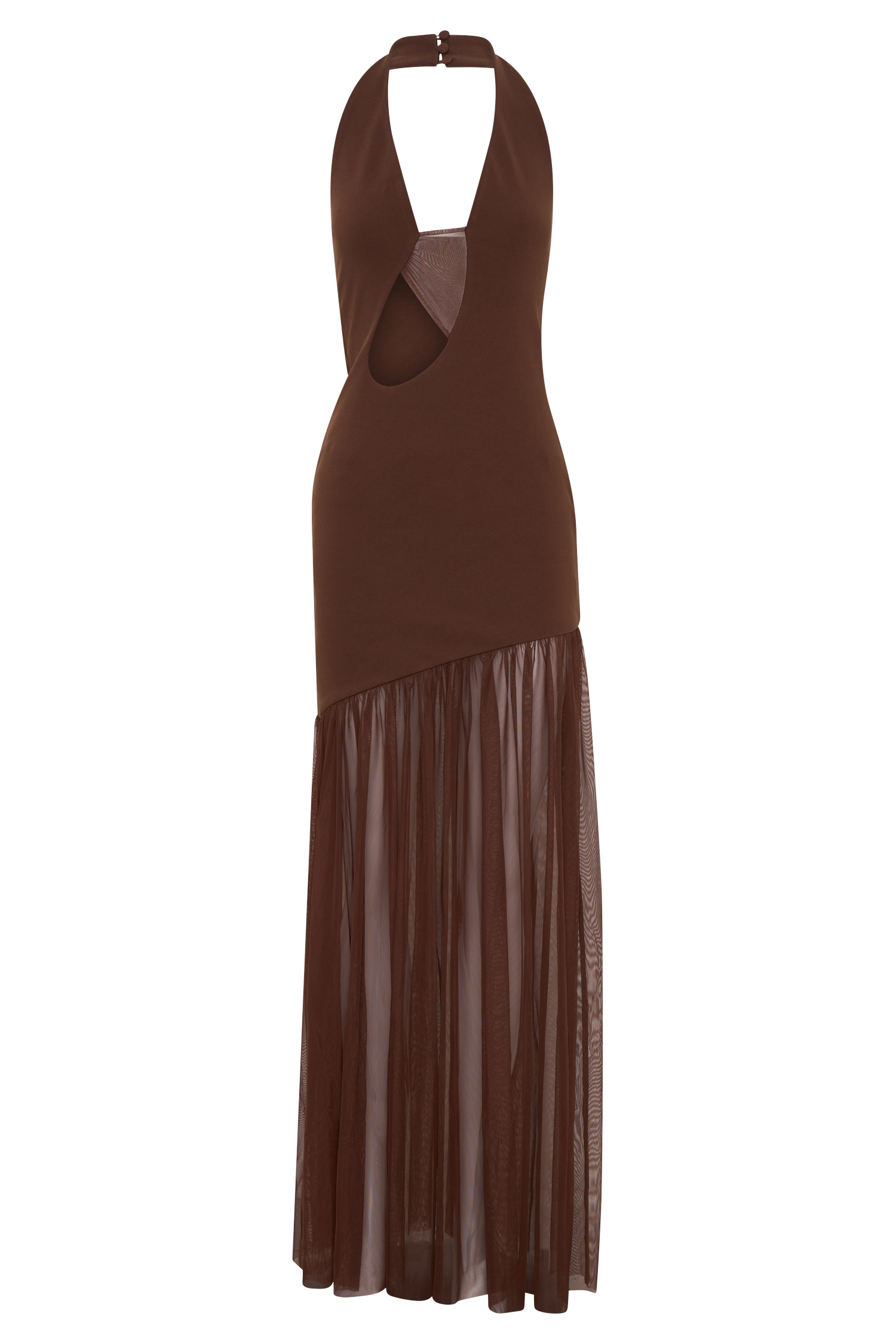 Aubree Crepe And Mesh Maxi Dress - Chocolate/Mocha