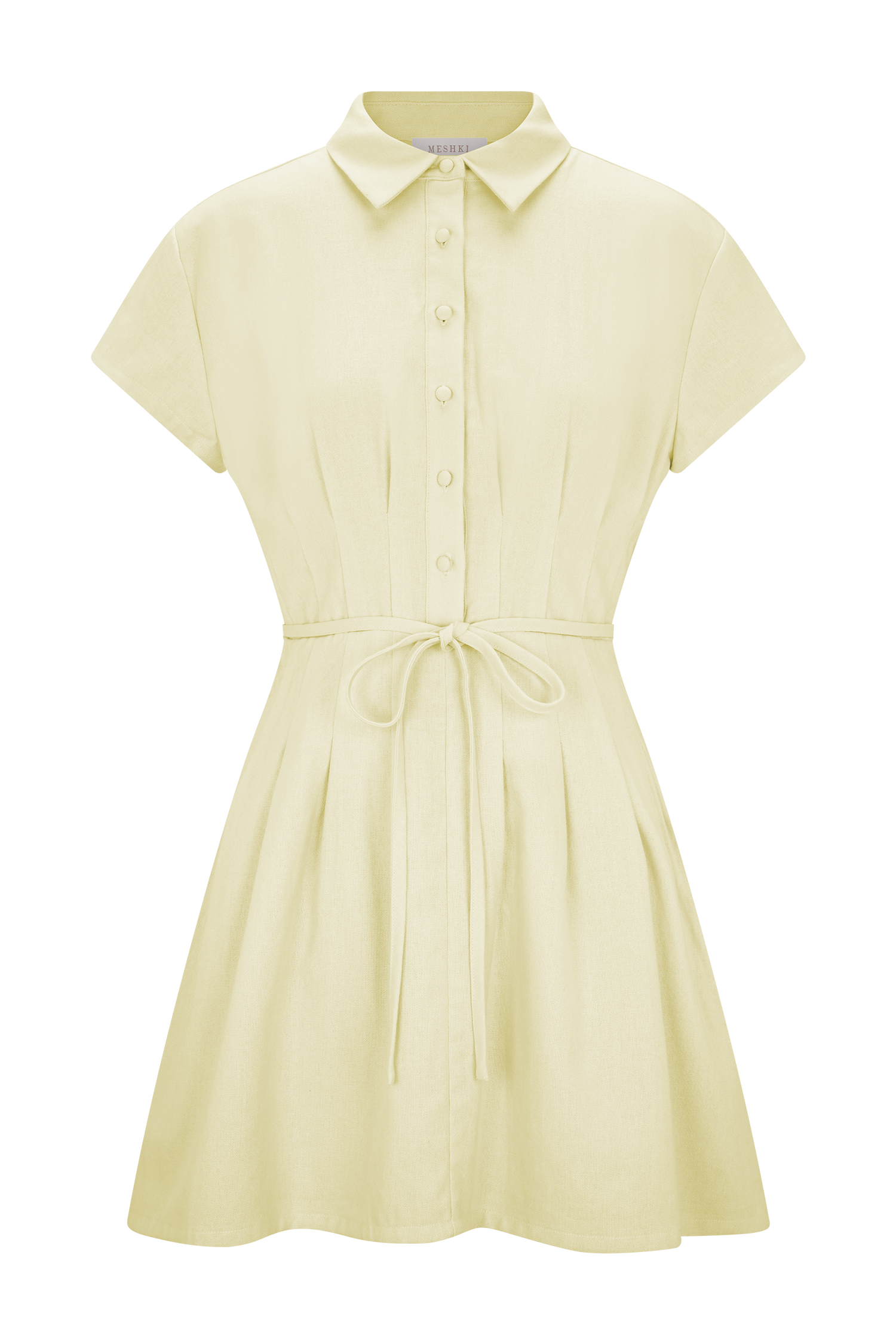 Aysha Buttoned Linen Mini Dress - Lemon