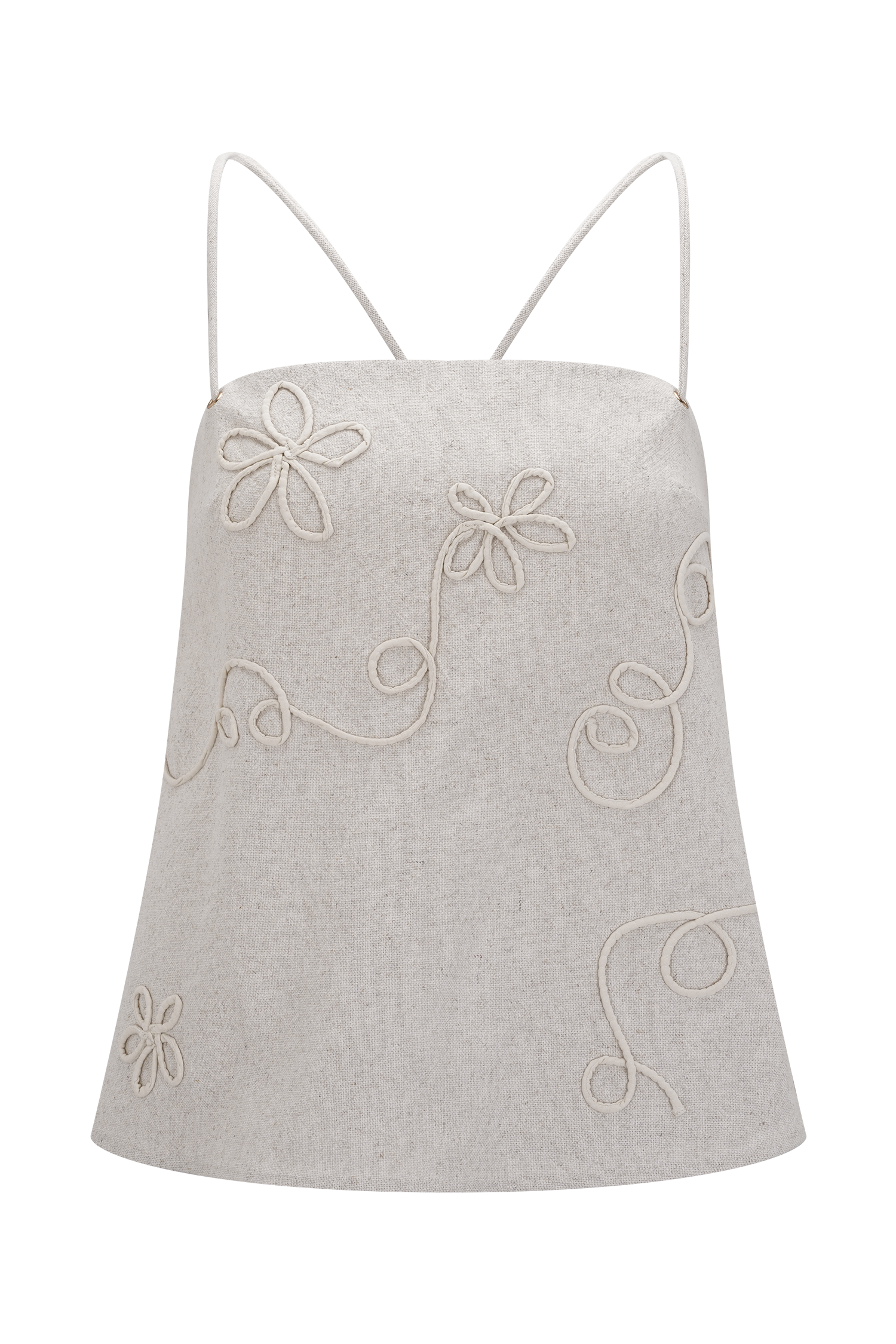 Casey Linen Corded Embroidered Linen Top - Natural