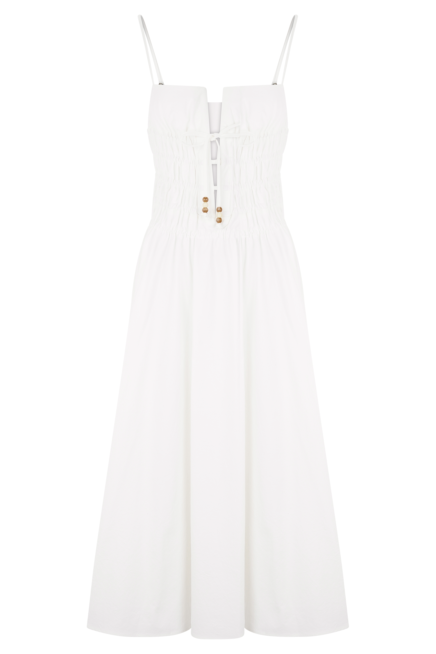 Elias Shirred Cotton Midi Dress - White