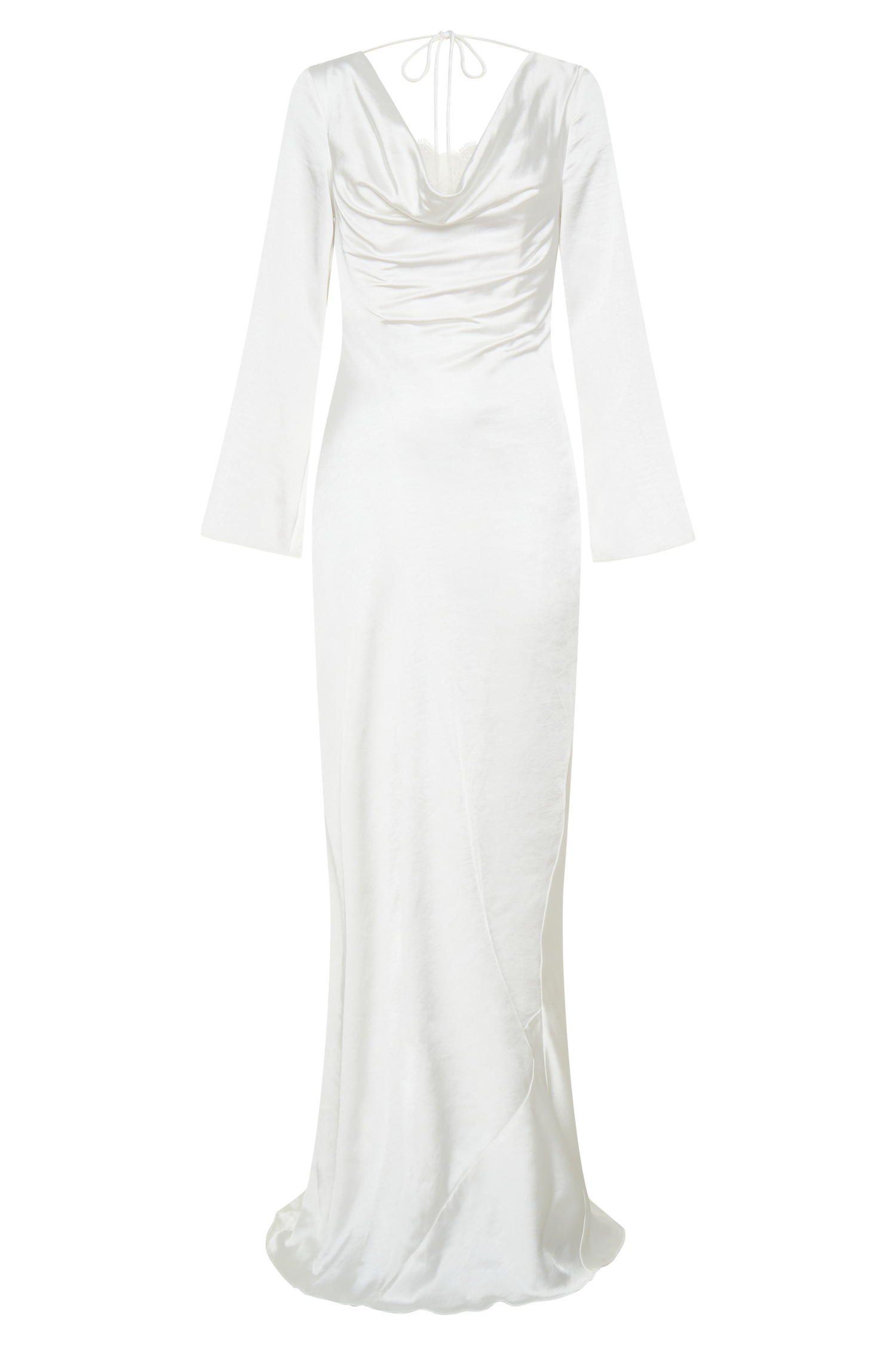 Eliza Long Sleeve Cowl Lace And Satin Maxi Dress - Ivory