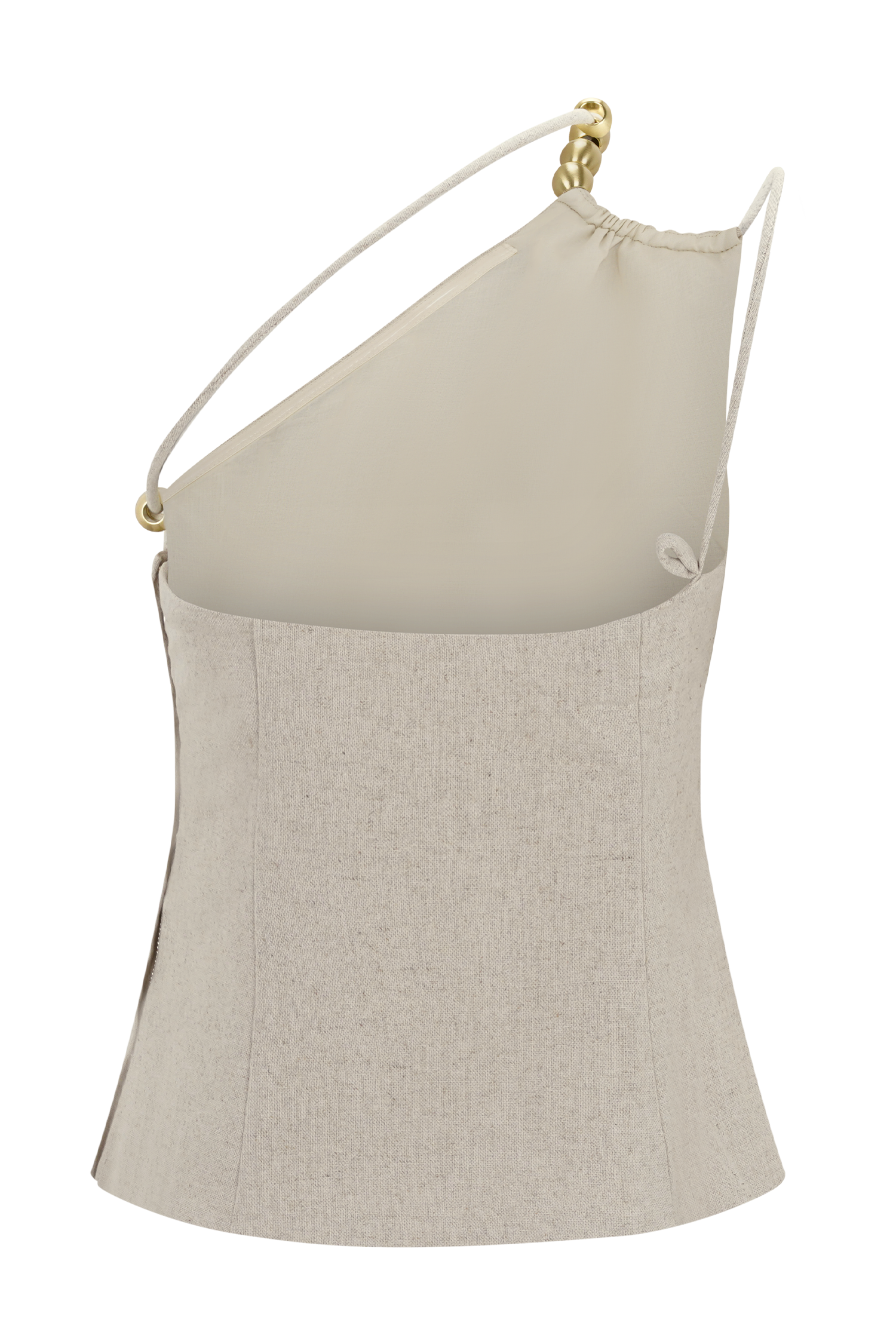 Gabby Asymmetrical Neckline Linen Beaded Top - Natural