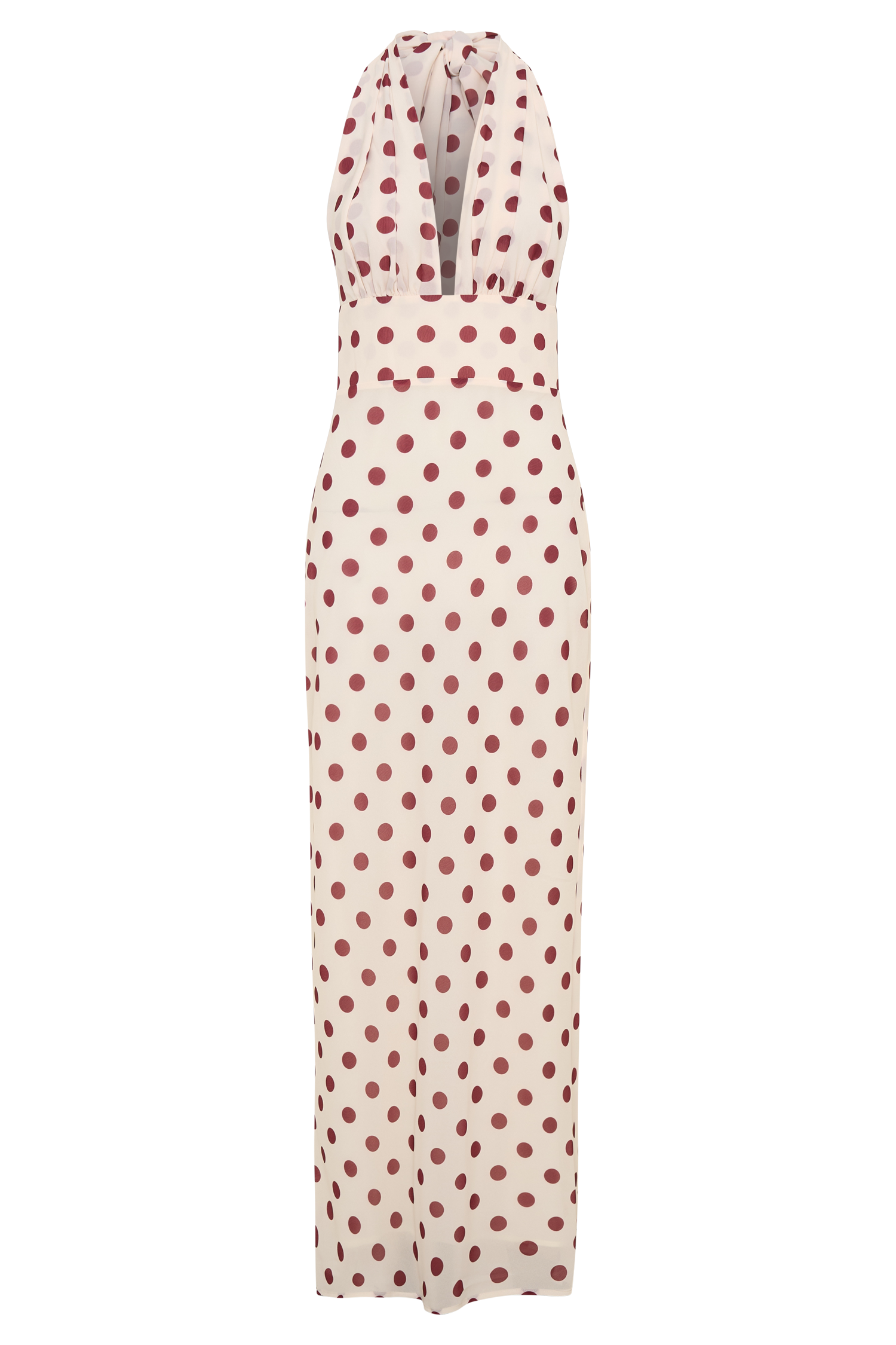 Nadine Halter Chiffon Maxi Dress - Ivory/Merlot Polka Dot