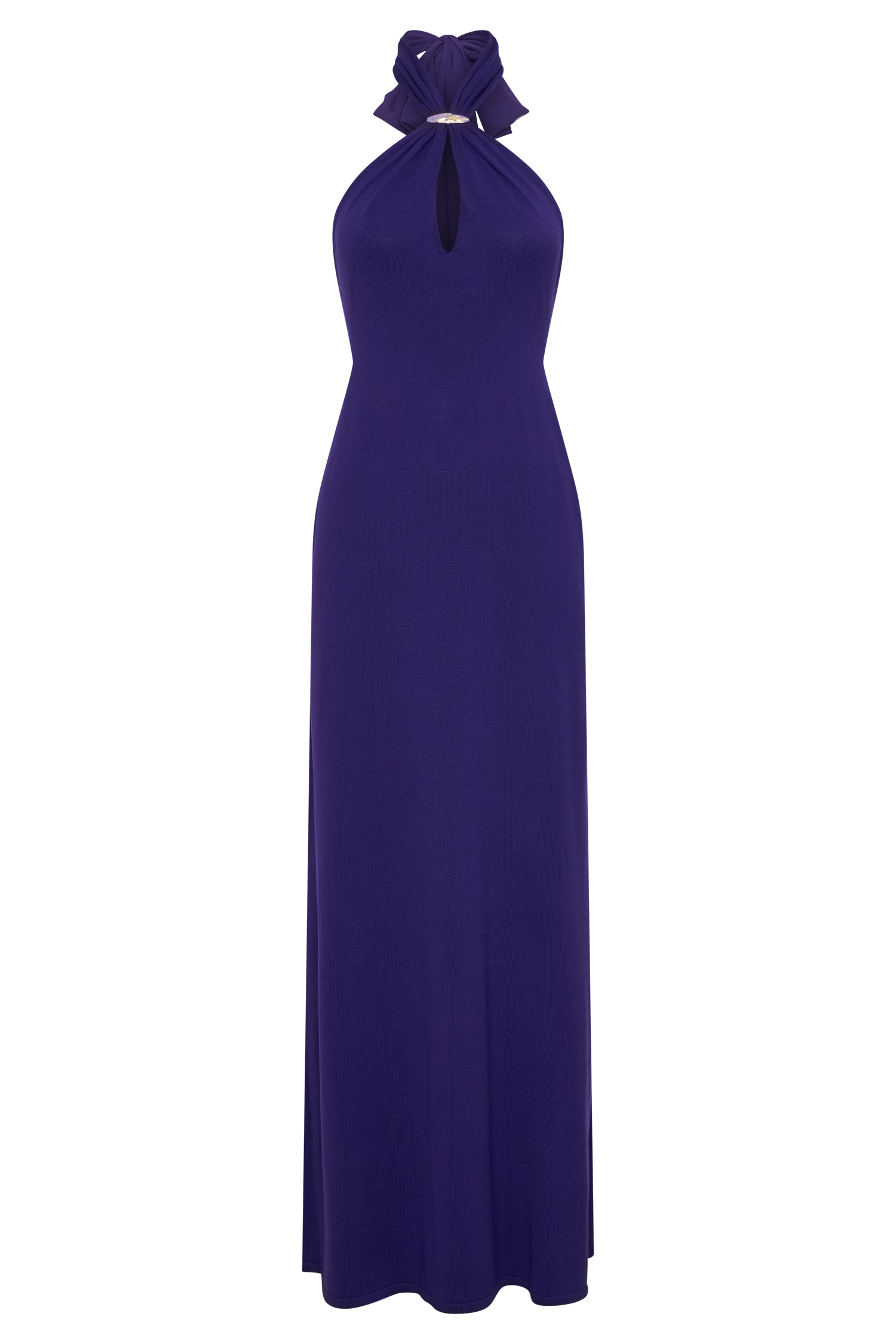 Ozias Halter Semi Sheer Knit Maxi Dress - Deep Purple
