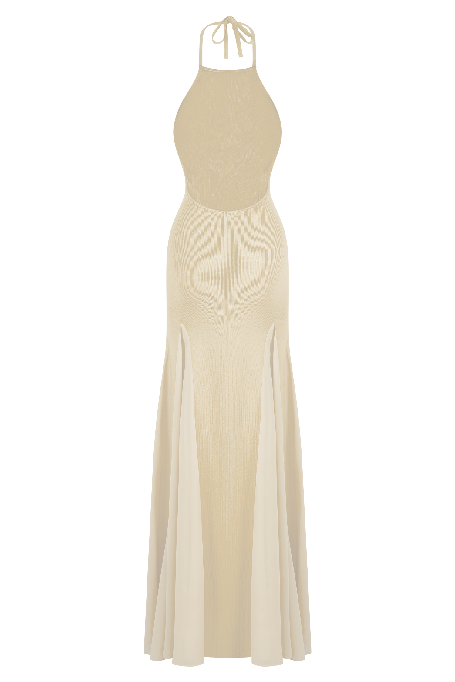 Soleil Knit And Mesh Halter Maxi Dress - Cream