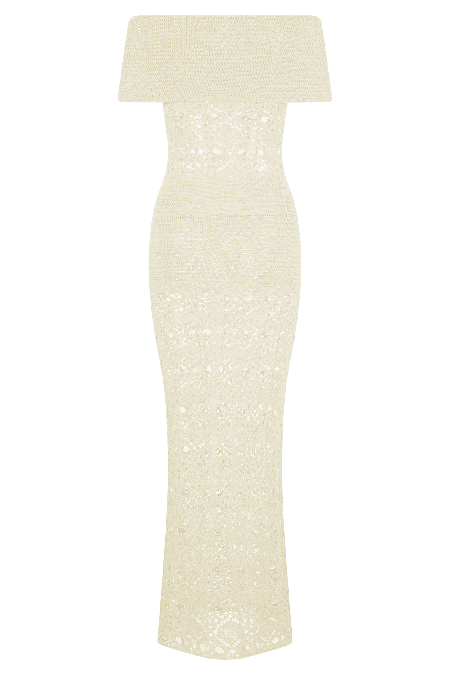 Solstice Off Shoulder Crochet Knit Maxi Dress - Ivory