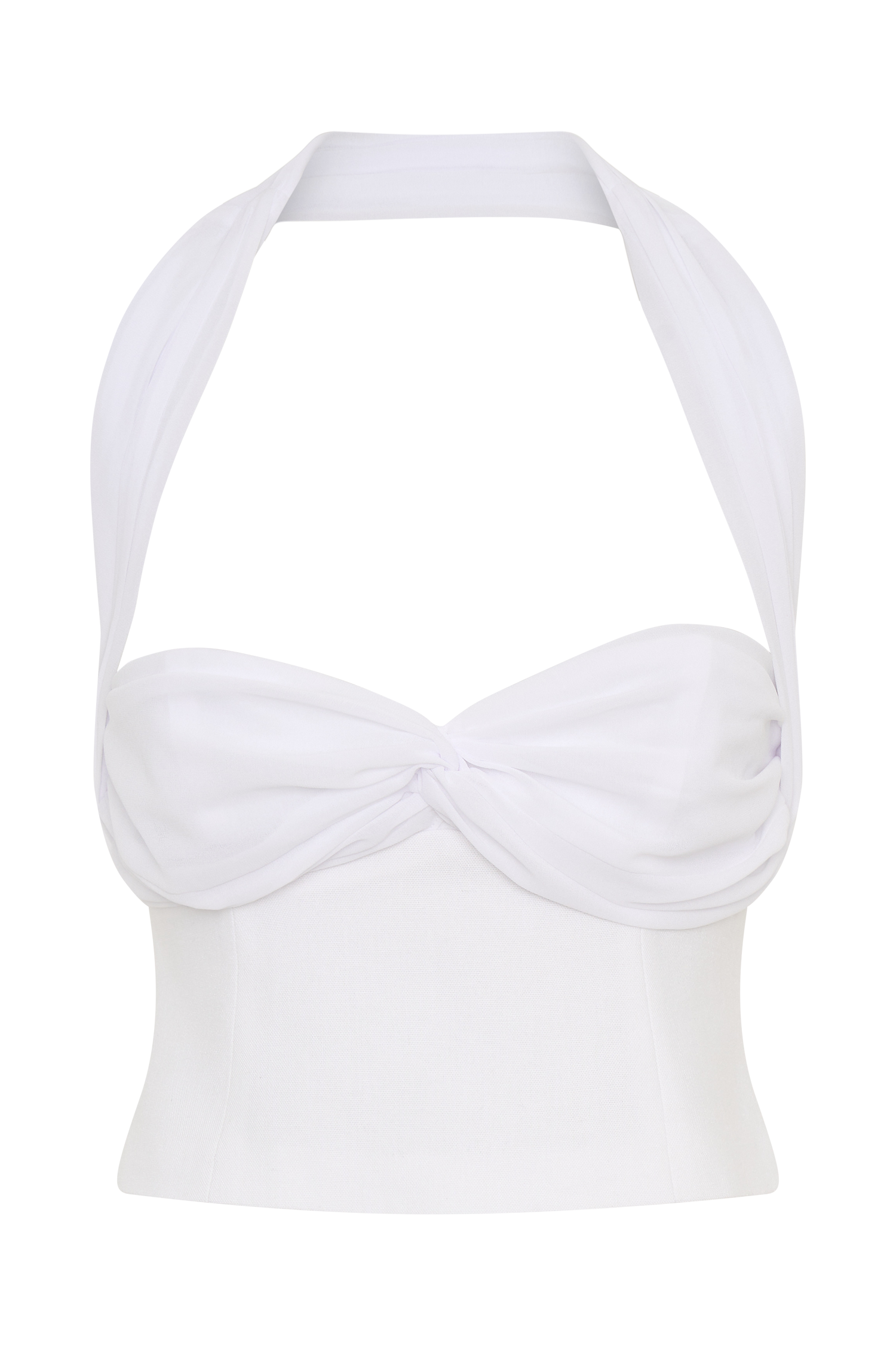 Talia Chiffon And Linen Halter Top - White