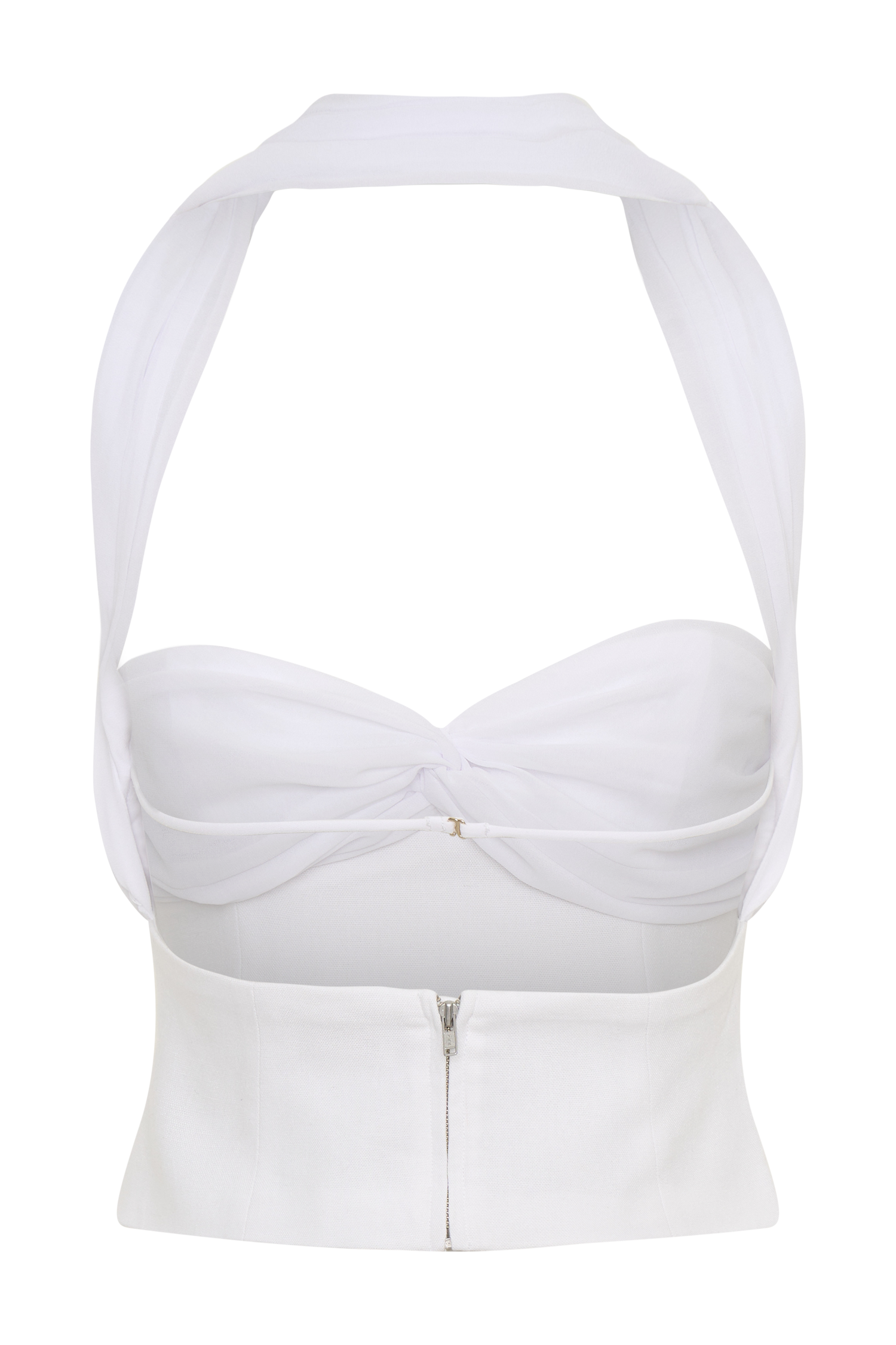Talia Chiffon And Linen Halter Top - White