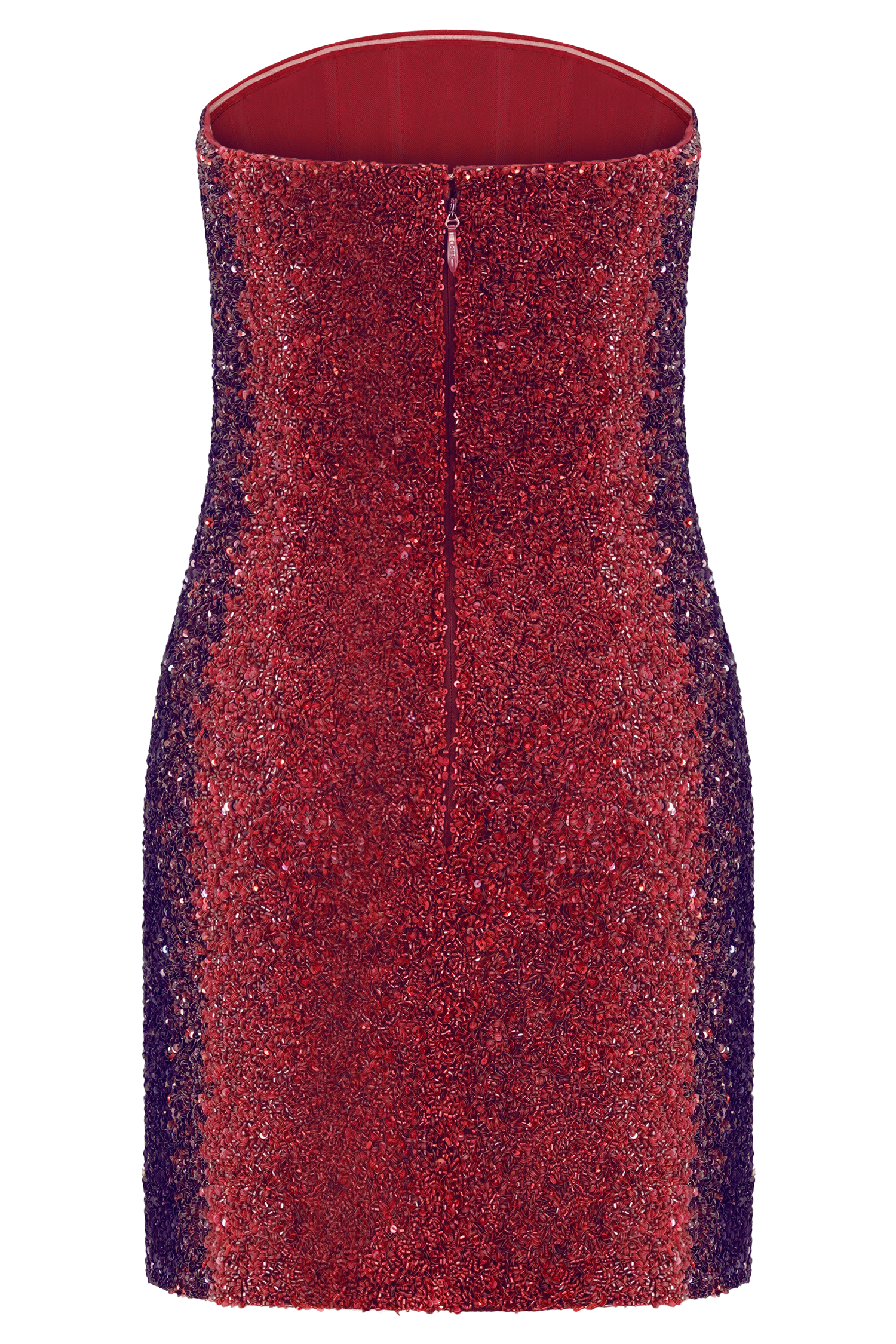 Zander Hand Beaded Strapless Mini Dress - Red Ombre
