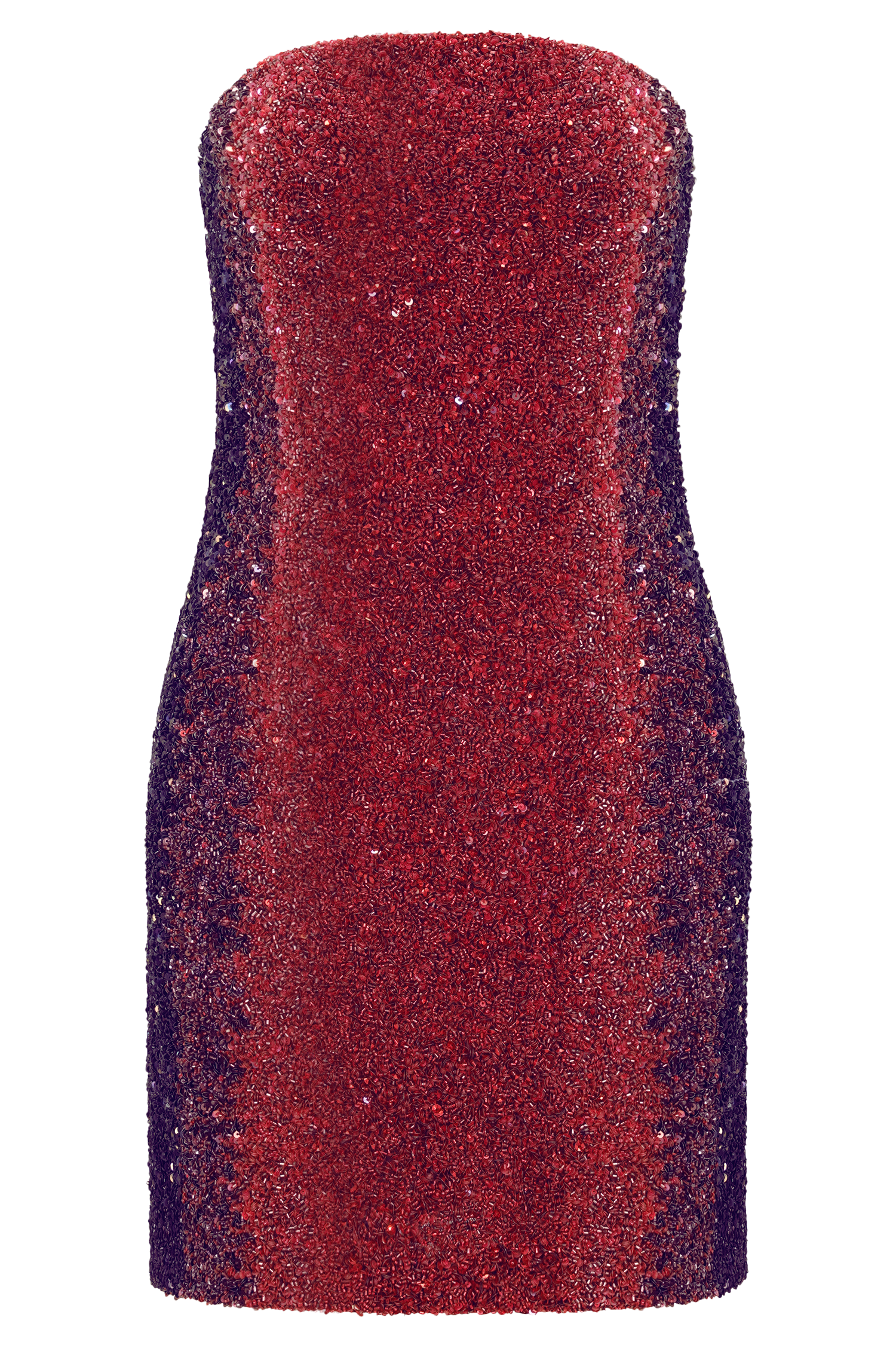 Zander Hand Beaded Strapless Mini Dress - Red Ombre