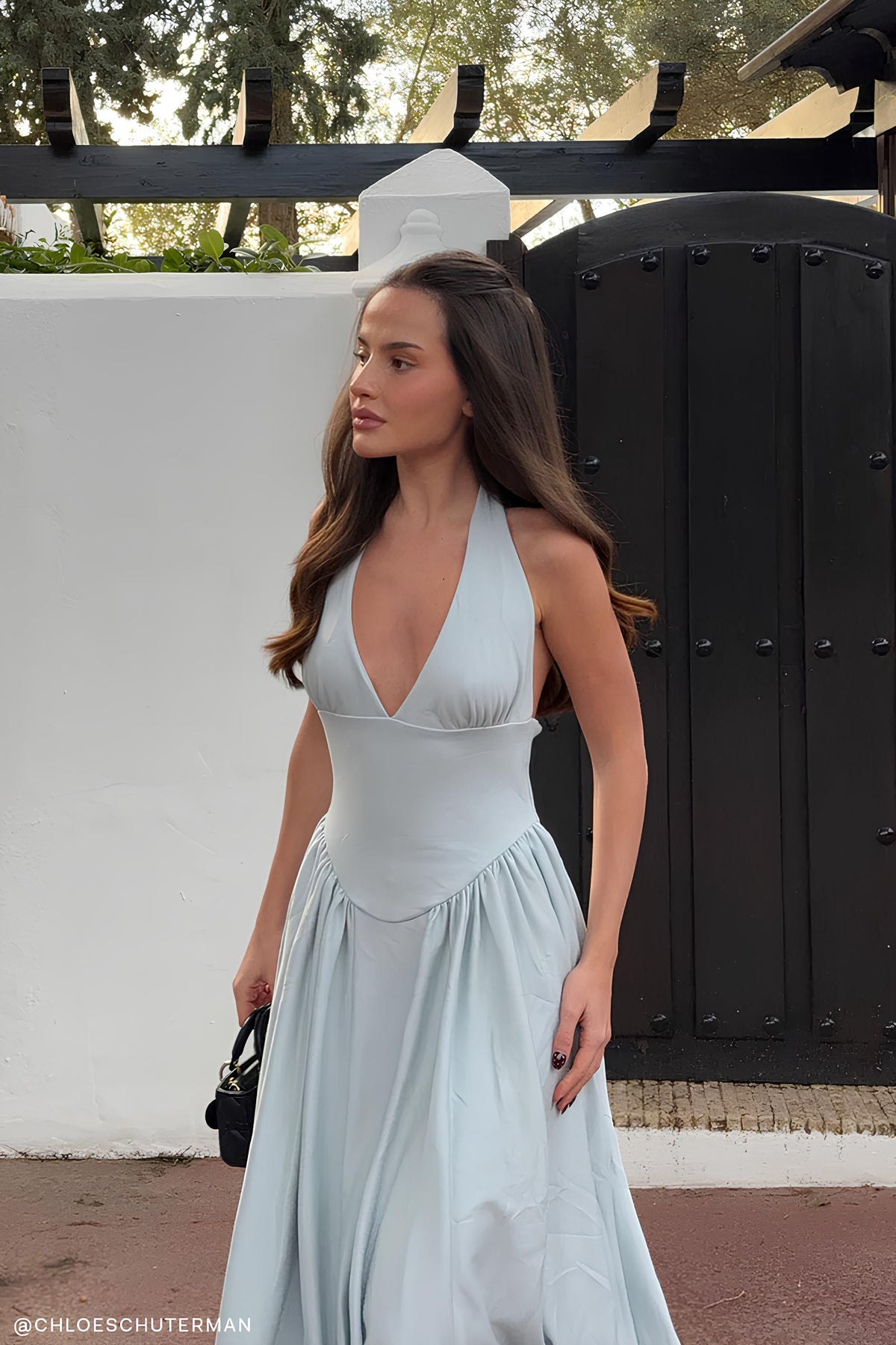 Angelina Scuba Halter Midi Dress - Pale Blue