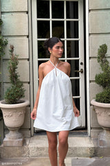 Sonja Keyhole Halter Cotton Mini Dress - White